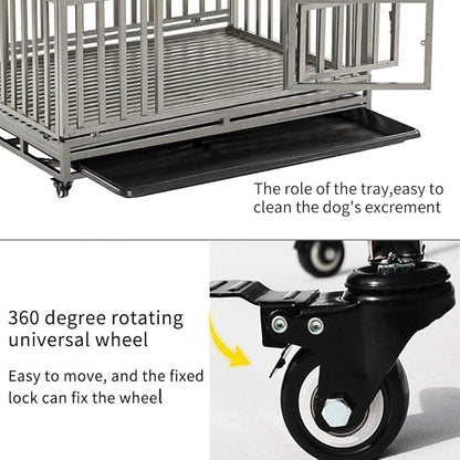 KELIXU 38” Heavy Duty Dog Crate Large Dog Cage Metal Dog Kennels and Crates for Large Dogs Indoor Outdoor with Locks, Lockable Wheels and Removable Tray, Easy to Install, Black