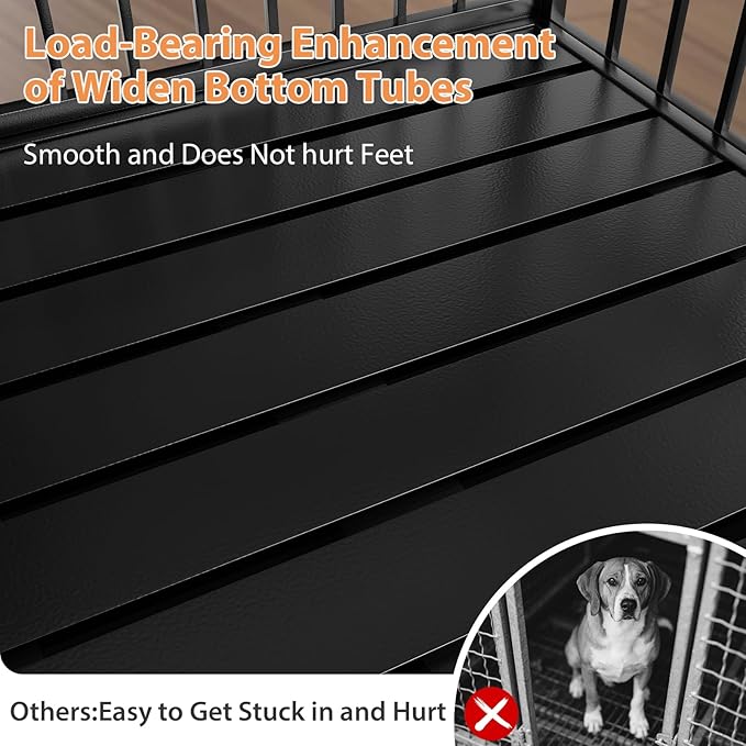 Rovibek 61 Inch Heavy Duty Dog Crate, Indestructible Dog Crate, High Anxiety Steel Dog Crates, Indoor Escape Proof Dogs Crate with Tray, Double Door Impact Dog Crates for Large Dogs
