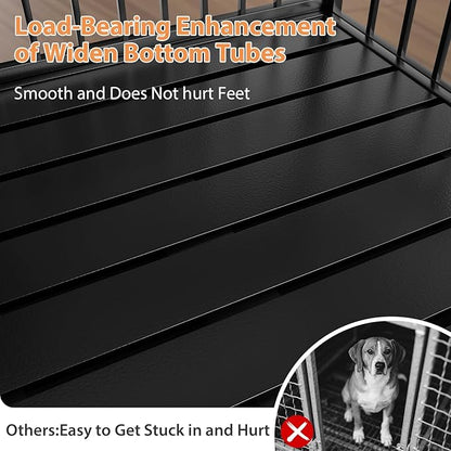 Rovibek 61 Inch Heavy Duty Dog Crate, Indestructible Dog Crate, High Anxiety Steel Dog Crates, Indoor Escape Proof Dogs Crate with Tray, Double Door Impact Dog Crates for Large Dogs