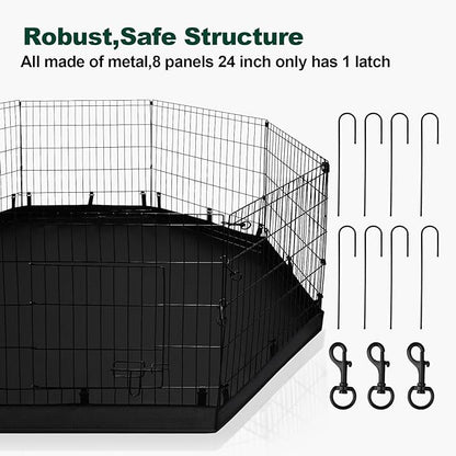 PJYuCien Dog Playpen - Metal Foldable Dog Exercise Pen, Pet Fence Puppy Crate Kennel Indoor Outdoor with 8 Panels 24”H & Bottom Pad for Small Medium Pets