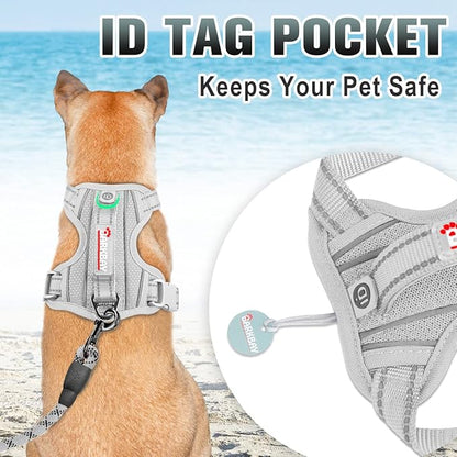 BARKBAY No Pull Dog Harness Large Reflective Dog Harness with Front Clip and Easy Control Handle for Walking Training Running with ID tag Pocket(Grey,S)