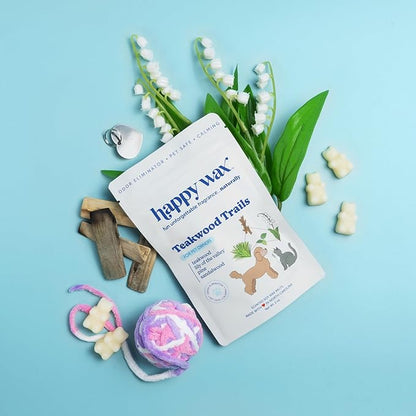 Happy Wax Pet Scents Mix Premium Scented, Non Toxic, Pet Safe, Odor Eliminating, Dye-Free Soy Wax Melts – 6 Total Oz: Lavender Fields for Dogs, Sugared Fruit for Cats and Teakwood Trails for Pets