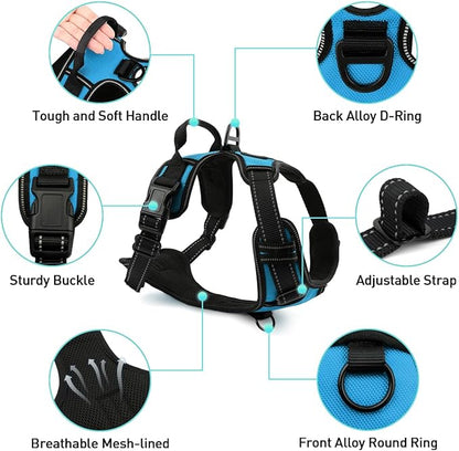 Joytale No Pull Dog Harness for Large Dogs, Reflective Pet Vest with Front Clip, Adjustable Soft Padded Harnesses with Easy Control Handle for Training and Walking, Sky Blue, L