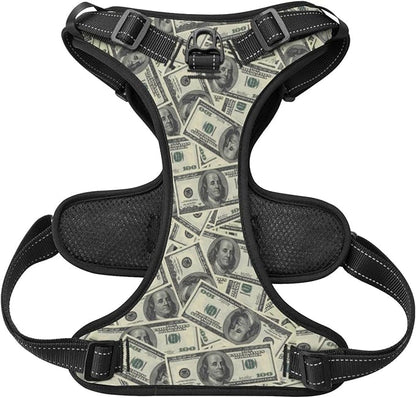 No Pull Dog Harness for Small Dogs Easy Walk Dog Vest Adjustable Collars Harnesses & Leashes Set Breathable Oxford Outdoor Walking Safety Reflective Strip Dollar Cash Prints