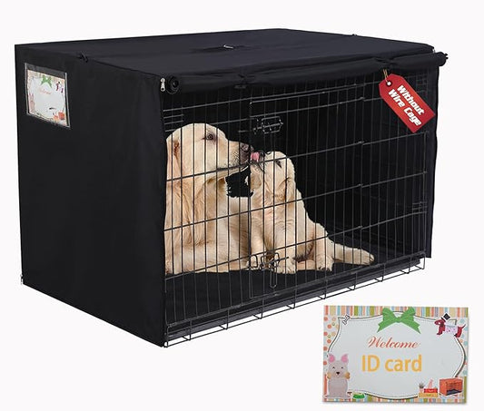 HiCaptain Polyester Dog Crate Cover - Heavy Duty Windproof Pet Kennel Cover for Wire Crate Indoor Outdoor Protection 48in XL (Black)