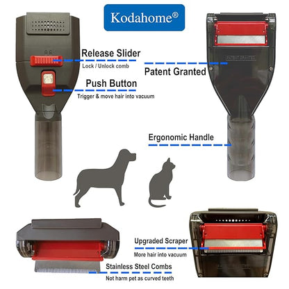 Pet Shedding Brush Vacuum Attachment, Grooming Tool Kit for Most Vacuums, Cat Dog Hair Deshedding Groomer with Extension Hose and Universal Adapters