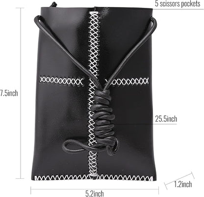 Dog Grooming Scissors Storage Bag: Hand-stitched, Show-quality Head Layer Calf Leather, Holds 5 Pairs of Dog Grooming Scissors Black