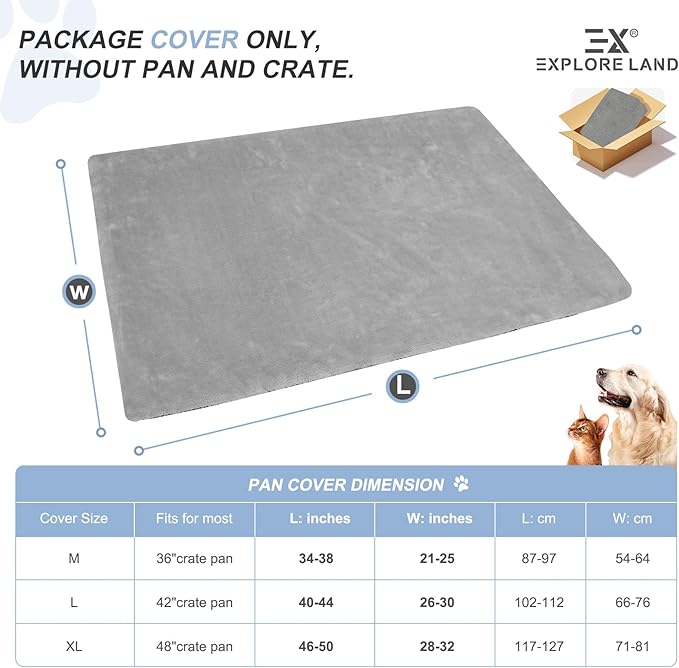 Explore Land Dog Crate Pan Cover with Softer Fluffy Top for 48 inch Dog Cage - Reversible Washable Liner for Dog Crate Tray