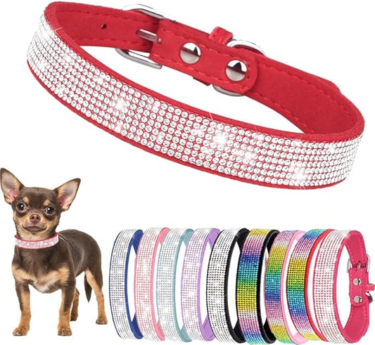 Diamond XS Dog Collar Girl, Bling Dog Collar with Rhinestone Crystal Glitter Female Dog Collars for Puppy XXS XS Small Dogs and Cats, Red, XS