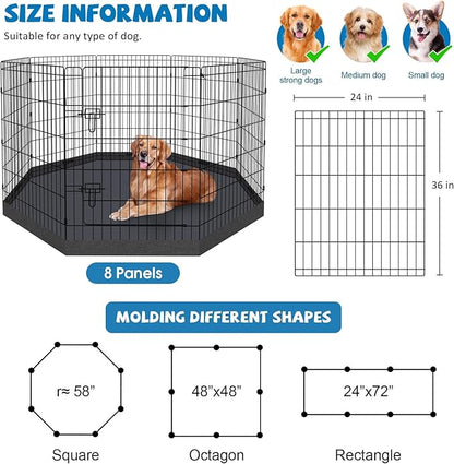 Pet Playpen Dog Pen Foldable Dog Exercise Fence 8 Panels 36 Inch Kennels Pet Playpen Options Ideal for Pet Medium Animals Outdoor Indoor (Playpen with Bottom Pad)