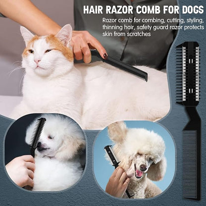 Yinkin 5-Piece Dog Hair Razor Comb with 25 Extra Blades - Manual Pet Grooming Tool for Dogs & Cats (Black)