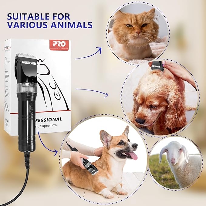 Professional Dog Grooming Clippers for Thick Coat - Dog Hair Trimmer for Grooming Kit- Sheep Shears for Thick Hair – Pet Grooming Clippers for Dogs, Cats, Sheeps, Horse (Black)