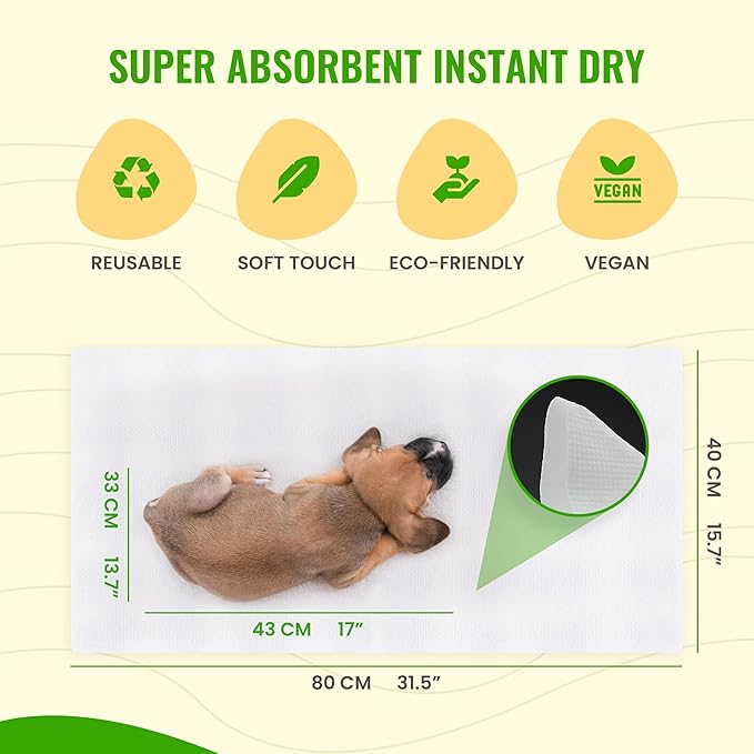 Bamboo Pet Towel 25 PCS - Reusable Bamboo Paper Towels for Dogs, Cats and Other Pets are Machine Washable Up to 5 Times | Disposable Pet Wipes for Drying and Cleaning Dirty Pets