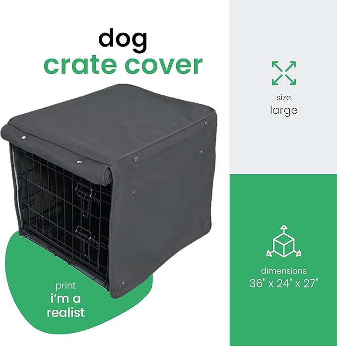 Molly Mutt I'm a Realist Dog Crate Cover, 100% Cotton Canvas Cover with 2 Roll-Up Panels, Ideal for Dog or Cat Crate, Durable, Washable, and Free of Harmful Chemicals, 36" x 24" x 27"