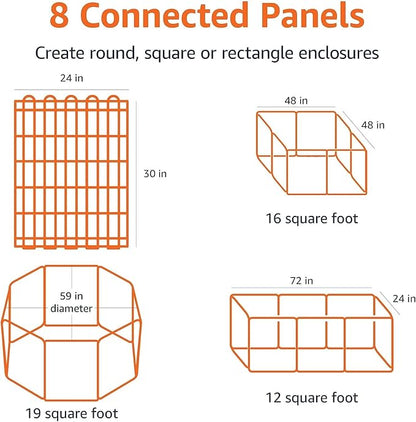 Amazon Basics Foldable Octagonal Metal Exercise Dog Playpen - Indoor/Ou, , Blacktdoor, No Door, Small (8 Panels, 24 x 30), Easy to assemble, store, and customize, 30" - Small, Black