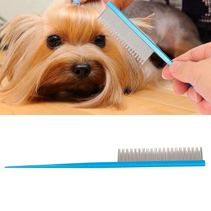 Round tooth metal dog comb is used for pet hair comb of dogs and cats to remove hair knots and entanglement. Professional pet hair comb styling comb(blue)