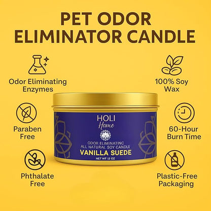 HOLI Pet Odor Eliminator Candle – Tropicale Scent – All Natural Soy Wax, Paraben & Phthalate Free, Pet Safe, Long-Lasting 30-Hour Burn, Non-Toxic & Plastic-Free Air Freshener for Home
