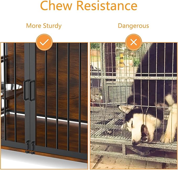 LOVMOR Dog Crate Furniture-Style Cages for Dogs Indoor Heavy Duty Super Sturdy Dog Kennels with 2 Stainless Steel Bowls and Dog Pad (41Inch = Int.dims: 39.7" W x 22.4" D x 25.1" H)