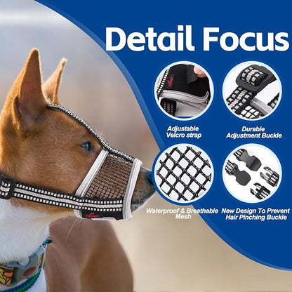 Dog Muzzle,Soft Mesh Breathable Muzzle, Air Mesh Dog Muzzle with Reflective & Adjustable Strap for for Biting Chewing Grooming,Allow Panting Drinking,Dog Muzzle for Medium (Black, S)