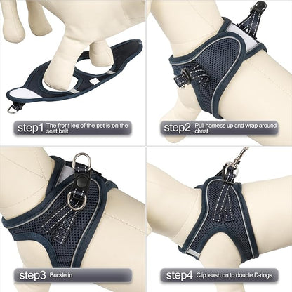 YIMEIS Dog Harness and Leash Set, No Pull Soft Mesh Pet Harness, Reflective Adjustable Puppy Vest for Small Medium Large Dogs, Cats (Navy, Small (Pack of 1)