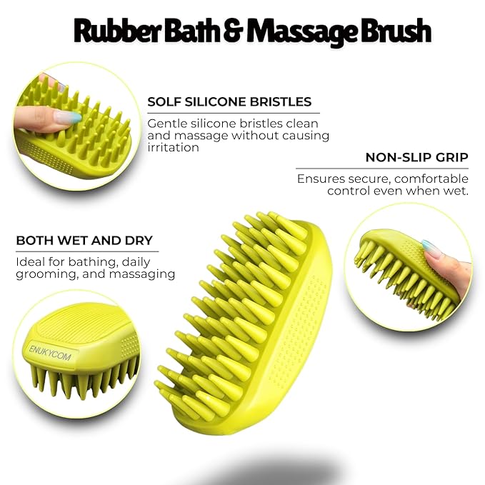 Self Cleaning Slicker Brush for Dogs Cats plus Rubber Pet Bath Brushes for Grooming, DeShedding, Massage & Skin Care - Pet Silicone Shampoo Brush for Long & Short Hair Small Large Pets Dogs
