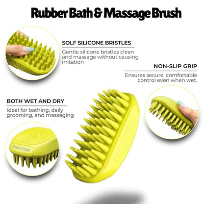 Self Cleaning Slicker Brush for Dogs Cats plus Rubber Pet Bath Brushes for Grooming, DeShedding, Massage & Skin Care - Pet Silicone Shampoo Brush for Long & Short Hair Small Large Pets Dogs