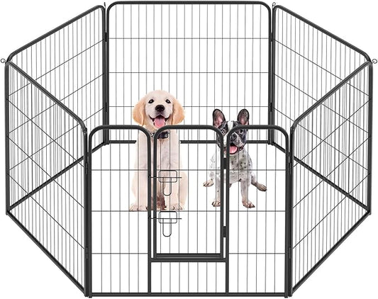 FDW Dog Playpen Dog Pen Dog Kennel 6 Panels 32 Inch Height Indoor Outdoor Folding Metal Portable Puppy Exercise Pen Heavy Duty Dog Fence for Yard Camping,Black