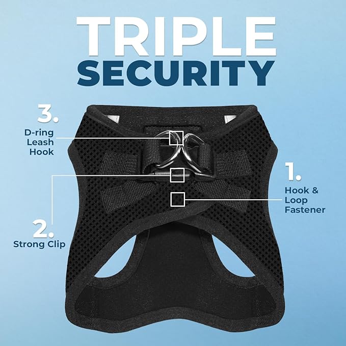 Voyager Step-in Air Dog Harness - All Weather Mesh, Reflective, No Pull Harness for Small, Medium Dogs, Cats - Secure with Hook & Loop Fastener, Buckle, Double D-Rings - Black, L
