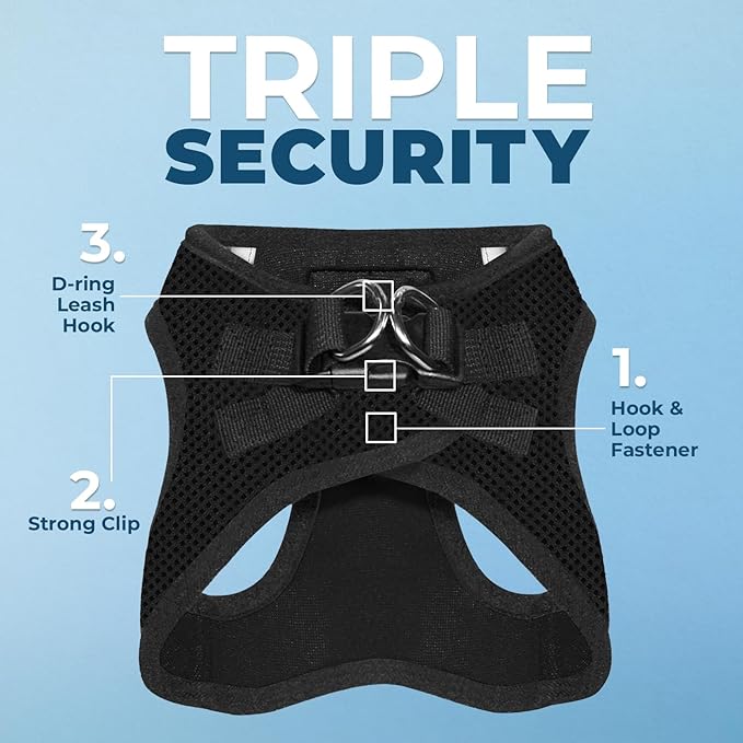 Voyager Step-in Air Dog Harness - All Weather Mesh, Reflective, No Pull Harness for Small, Medium Dogs, Cats - Secure with Hook & Loop Fastener, Buckle, Double D-Rings - Black, S