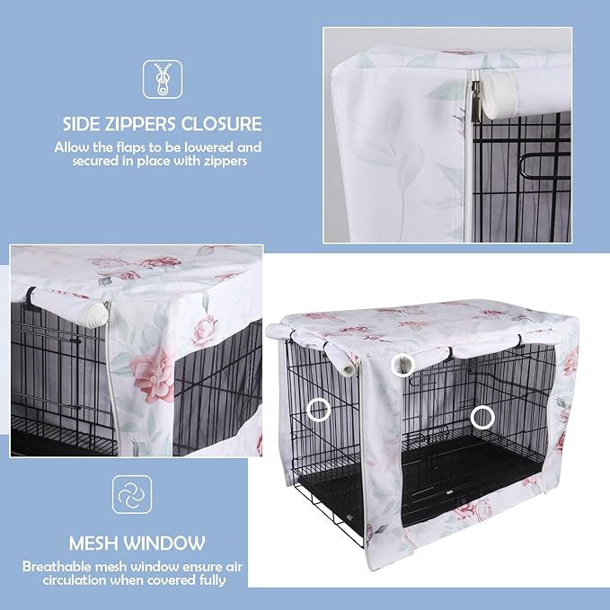 Pethiy Dog Crate Cover Durable Polyester Pet Kennel Cover Universal Fit for Wire Dog Crate - Fits Most 24 inch Dog Crates - Cover only -Flower-24