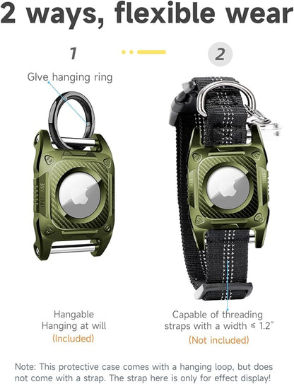 IP68 Waterproof Airtag Case for Dog Collar [2 Pack] Airtag Dog Collar Holder Hard TPU Full Protection Airtag Holder with Removable Handle Cat Dog GPS Tracker Anti Loss air tag Cover（Green）