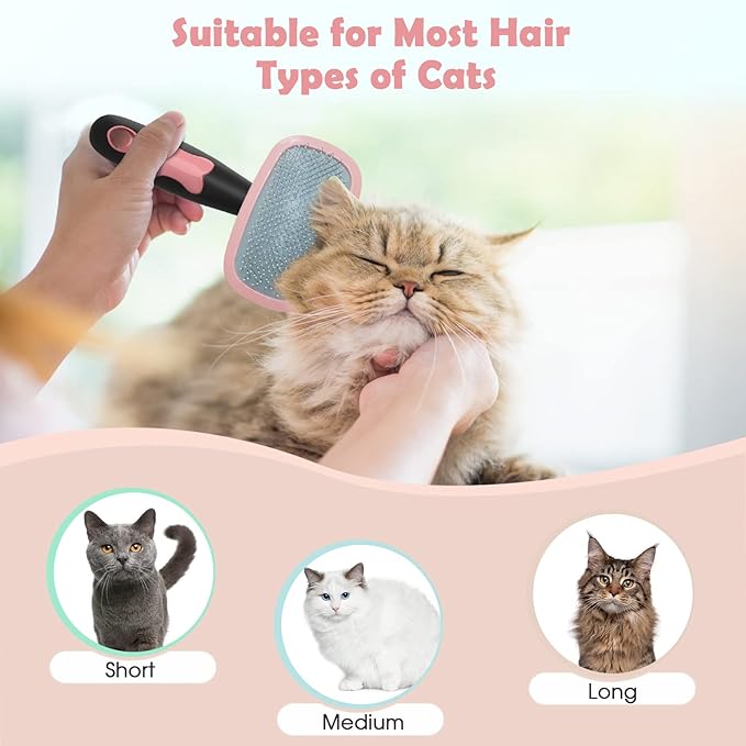 Slicker Brush, PETPAWJOY Dog Brush Gently Cleaning Pin Brush for Shedding Dog Hair Brush for Small Dogs Puppy Yorkie Poodle Rabbits Cats-Large, Pink