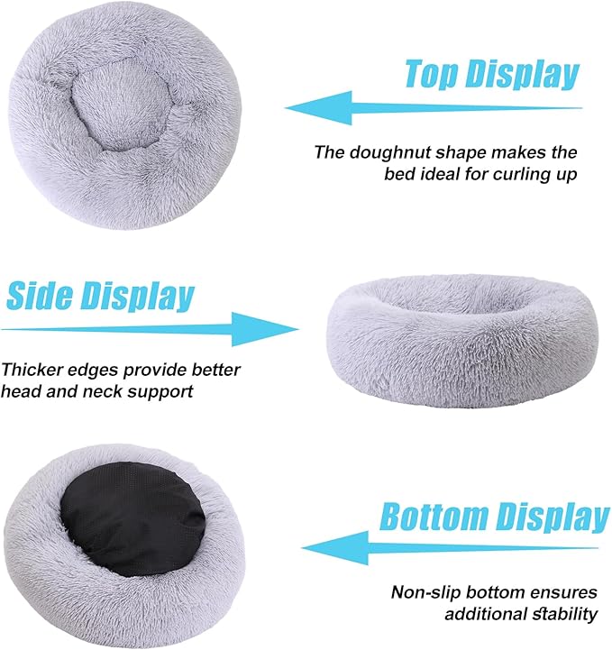 HYQ Small Dog Bed, Pet Beds for Small Dogs, Cat Beds for Indoor Cats, Fluffy Faux Fur Plush Small Dog Bed, Washable Puppy Bed with Anti-Slip Bottom, Dog Bed Medium Size Dog (Light Gray, 28 Inch)