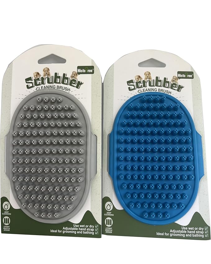 Pet Grooming Brush Set, 2 PCS, Rubber Massage Comb with Adjustable Handle for Dogs and Cats (Blue+Gray)