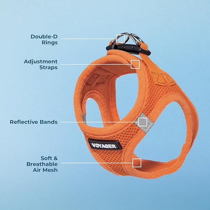 Voyager Step-in Air Dog Harness - All Weather Mesh, Reflective, No Pull Harness for Small, Medium Dogs, Cats - Secure with Hook & Loop Fastener, Buckle, Double D-Rings - Orange, XL