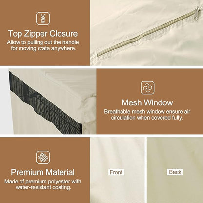 HiCaptain Polyester Dog Crate Cover - Durable Windproof Pet Kennel Cover for Wire Crate Indoor Outdoor Protection (48 inches, Light Tan)
