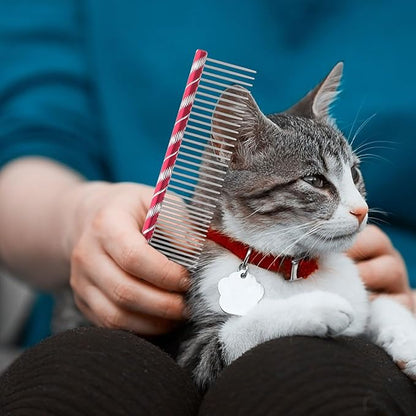 UEETEK Dog Grooming Comb : Stainless Steel Dog Combs with Rounded Ends for Dematting & Shedding, 2-in-1 Fine & Wide Tooth Design, 6.3 X 1.38 X 0.12 Inch (Rose Red)