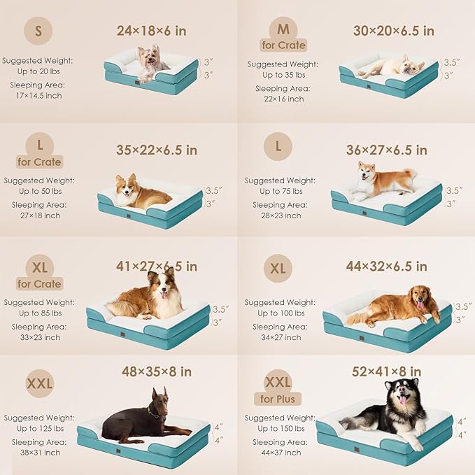 EHEYCIGA Orthopedic XL Dog Beds, Waterproof Memory Foam Dog Bed for Extra Large Dogs, Non-Slip Bottom and Egg-Crate Foam Big Dog Couch Bed with Washable Removable Cover, Turquoise Blue