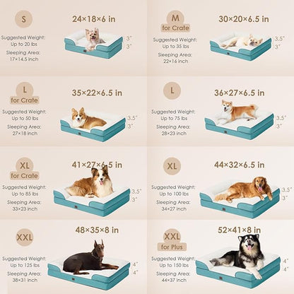 EHEYCIGA Orthopedic XL Dog Beds, Waterproof Memory Foam Dog Bed for Extra Large Dogs, Non-Slip Bottom and Egg-Crate Foam Big Dog Couch Bed with Washable Removable Cover, Turquoise Blue