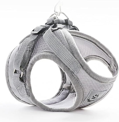 FEimaX Dog Harness and Leash Set for Walking, Soft Mesh Adjustable Easy Control Lightweight Cat Vest Harnesses with Reflective Strips, Escape Proof Small Dogs Cats Vests (Grey, X-Small)