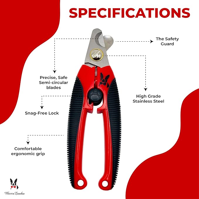 Warren London Dog Nail Clippers – Strong Enough for All Dog Sizes | Stainless Steel Blade | Ergonomic Grip | Nail Safety Guard | Professional Grooming Tool