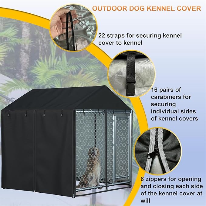 Outdoor Heavy Duty Dog Kennel Mesh Cage Cover - Waterproof & Dustproof - 600D - 6.76 ft X 6.76 ft X 5.5 ft