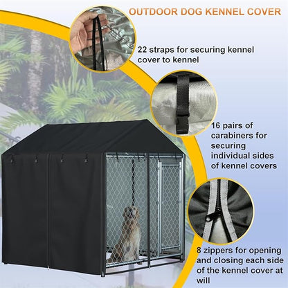 Outdoor Heavy Duty Dog Kennel Mesh Cage Cover - Waterproof & Dustproof - 600D - 6.76 ft X 6.76 ft X 5.5 ft