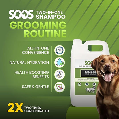 Soos Pet Shampoo and Conditioner Natural Dead Sea Minerals Two-in-One Deeply Absorbing with Vitamins Essential Oils Natural Ingredients Antiba-cterial for Dogs and Cats (4L)