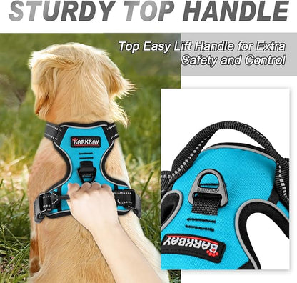 BARKBAY No Pull Dog Harness Front Clip Heavy Duty Reflective Easy Control Handle for Large Dog Walking(Blue,M)