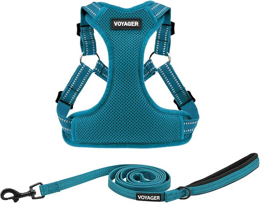 Best Pet Supplies Voyager Adjustable Dog Harness Leash Set with Reflective Stripes for Walking Heavy-Duty Full Body No Pull Vest with Leash D-Ring, Breathable All-Weather - Harness (Turquoise), XS