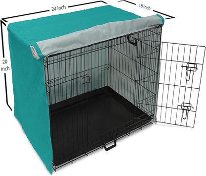 Lunarable Abstract Dog Crate Cover, Classic Monochrome Design Meander Greek Motif Repetition Illustration, Easy to Use Pet Kennel Cover for Cats & Medium Dogs, 24 Inch, Teal and Dark Turquoise