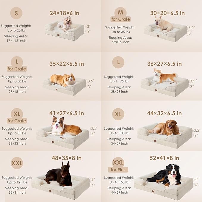 EHEYCIGA Orthopedic XL Dog Beds, Waterproof Memory Foam Dog Bed for Extra Large Dogs, Non-Slip Bottom and Egg-Crate Foam Big Dog Couch Bed with Washable Removable Cover, Beige
