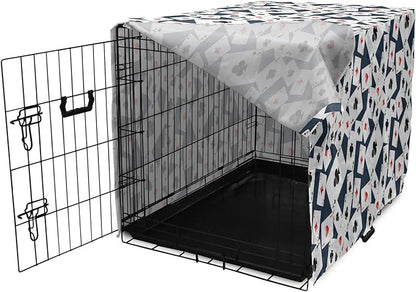 Lunarable Casino Dog Crate Cover, Realistic Style Random Scattered Playing Cards Leisure Time Hobby Games, Easy to Use Pet Kennel Cover for Small Dogs Puppies Kittens, 22 Inch, Cadet Blue Black Red