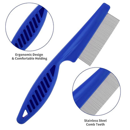 Pet Hair Comb Tear Stain Removal,2 Pack Multifunctional Pets Grooming Comb Kit 2 in 1 Dog Combs Stainless Grooming Massage Dual-Sided Comb for Knots Crust Floating Hair Tangle Fleas(Blue)